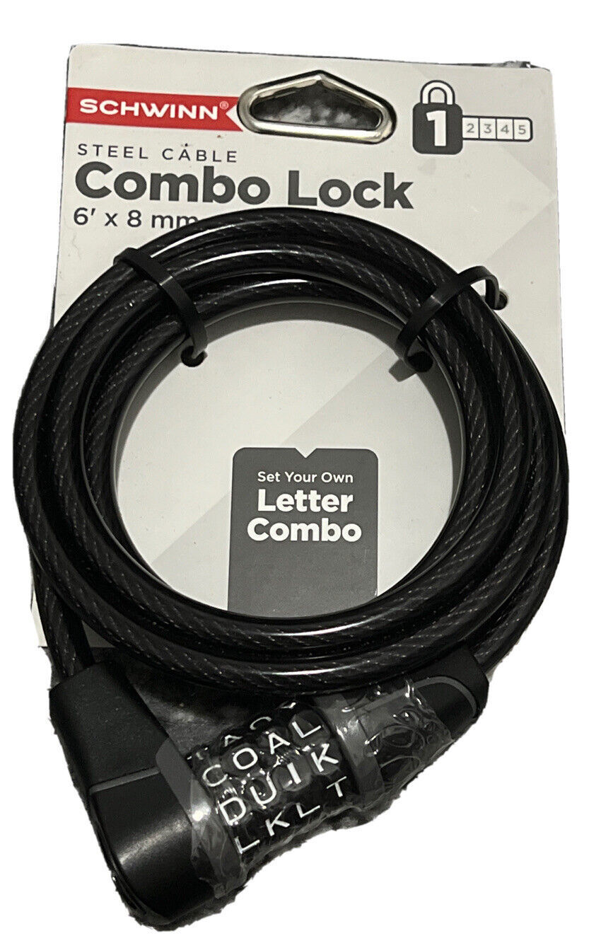 Schwinn SW80227A Steel Cable Letter Combo Lock 6' x 8mm Bike Locks