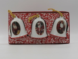 HALLMARK SET OF 3 PORCELAIN SANTA CLAUS BELL ORNAMENTS - $9.89