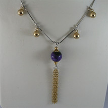 .925 SILVER RHODIUM NECKLACE 17,72 In, PURPLE GLAZE BALL, ROSE PLT BALLS CHARMS image 1