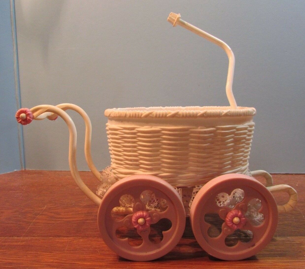 Vintage/Rare Pink/White Plastic miniature Baby Doll stroller Dolls