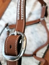 Silver Dots Show Halter with chain lead Leather medium oil Cowboy Pro Horse Size image 2