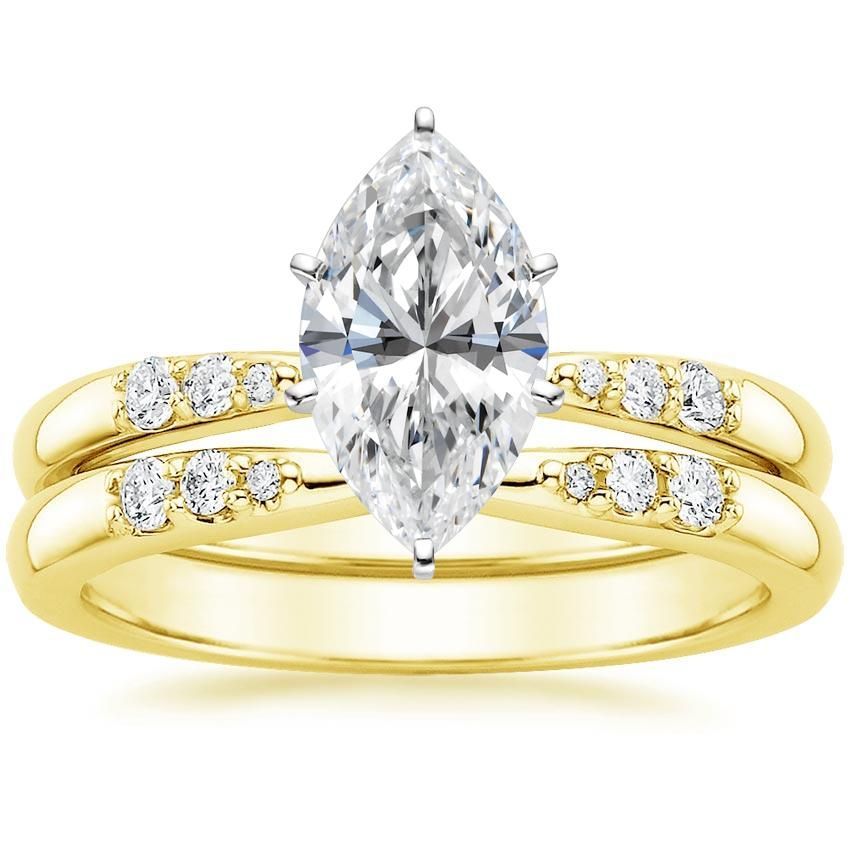 2ct Marquise And Round Cut Diamond Bridal Ring Set 14k Yellow Gold Plated