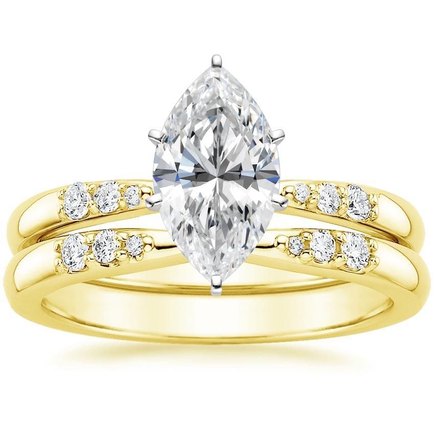 2ct Marquise And Round Cut Diamond Bridal Ring Set 14k Yellow Gold Plated Sterling Diamonds 4574