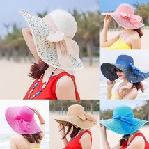 Women colorful big brim straw bow hat sun floppy wide brim hats beach cap colorful big thumb200
