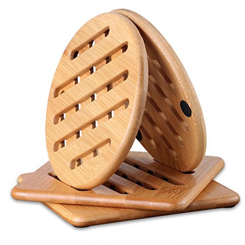 Trivets for Hot Dishes,CONISY Kitchen Natural Bamboo Trivet Hot Plates