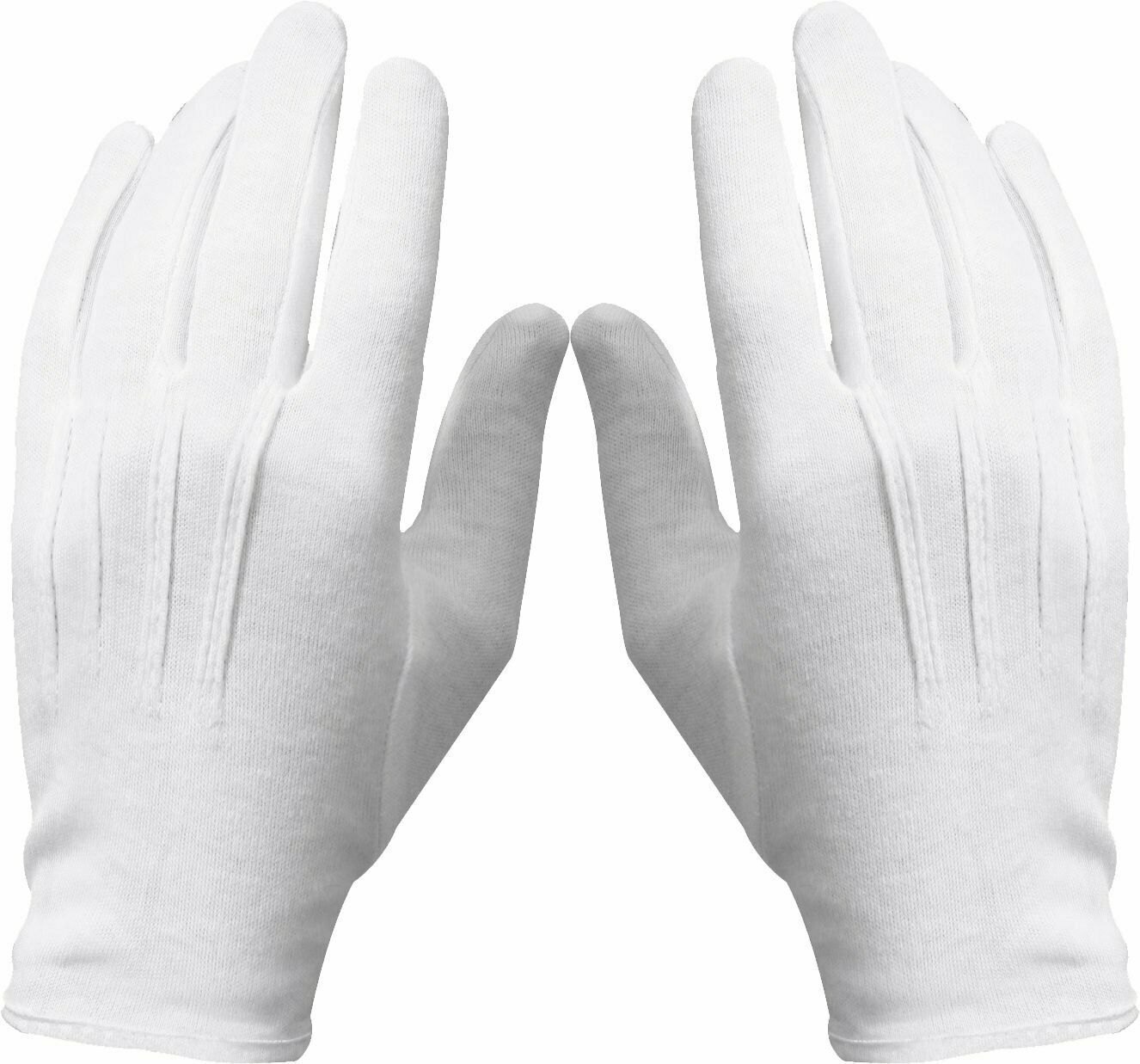 12 Pack Cotton Military Uniform Dress Parade Gloves with Snaps, White