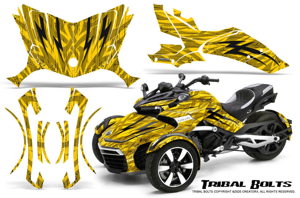 CAN-AM BRP SPYDER F3 GRAPHICS KIT CREATORX DECALS TRIBAL BOLTS YELLOW ...