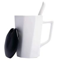 Creative Simple High-capacity Ceramic Cup, White And Black Cover - $21.80