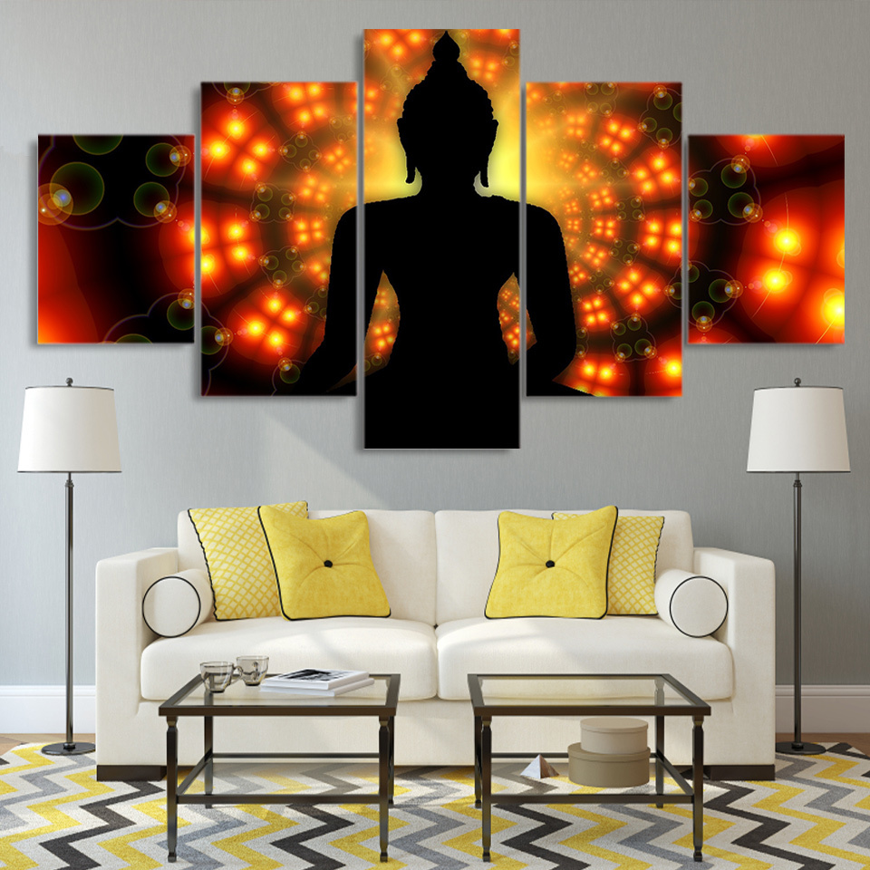 Buddha Backlight On Canvas 5 Piece Canvas Art Wall Art Picture Home