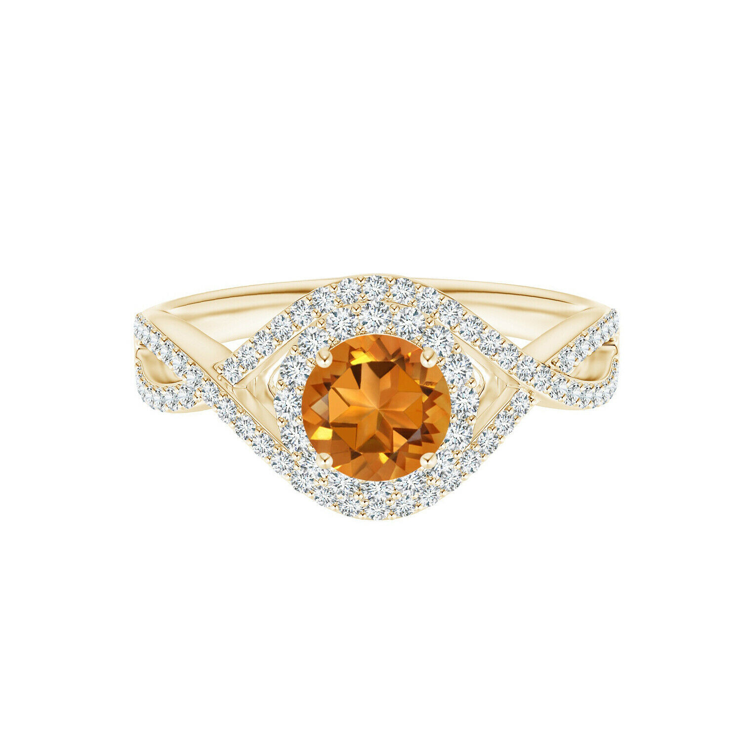 0.75 Cts Orange Citrine 9K Yellow Gold Round Crossover Shank Cocktail Ring