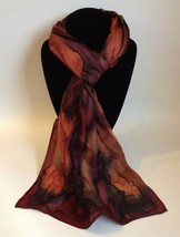 Hand Painted Silk Scarf Brown Copper Black Women&#39;s Rectangle Head Neck W... - $56.00