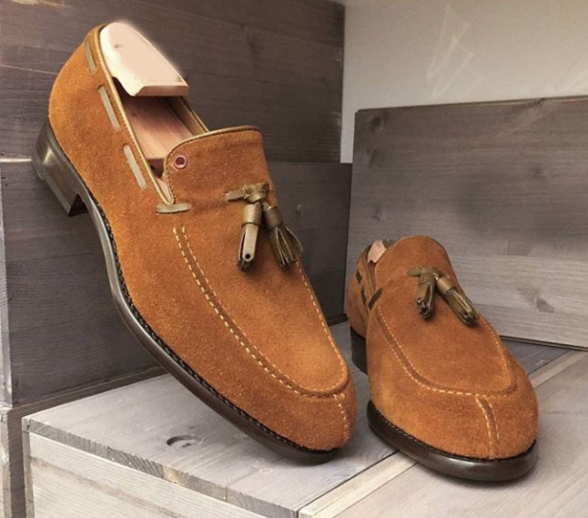 New Men's Handmade Brown Color Shoes, Men's Suede Tussles Slip On Loafer Shoes