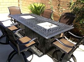 Fire pit dining propane table set 7 piece outdoor cast aluminum patio furniture image 2