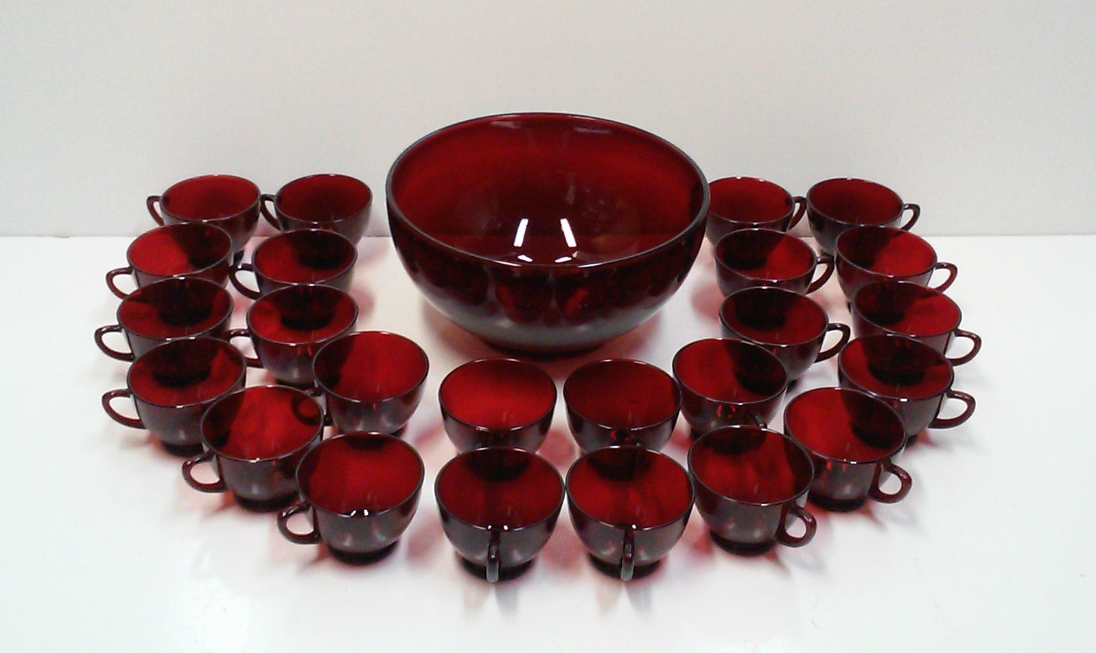 Vintage Red Glass Punch Bowl and Cups Set of 25 1970s