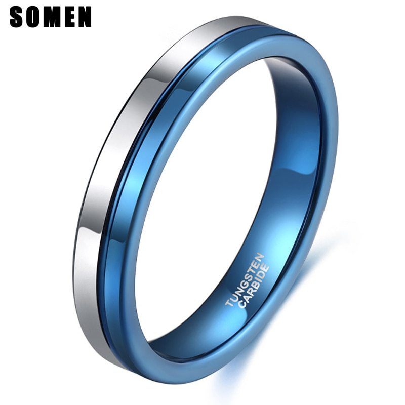 New 4mm Blue & Silver Color Men's Tungsten Ring Wedding Bands Male Engagement Ri