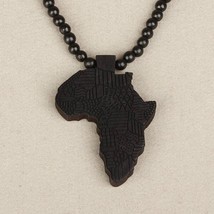 Fashion Wood Made Stylish Africa Map Pendant Hip Hop Beads Long Chain Men Wooden - $6.10