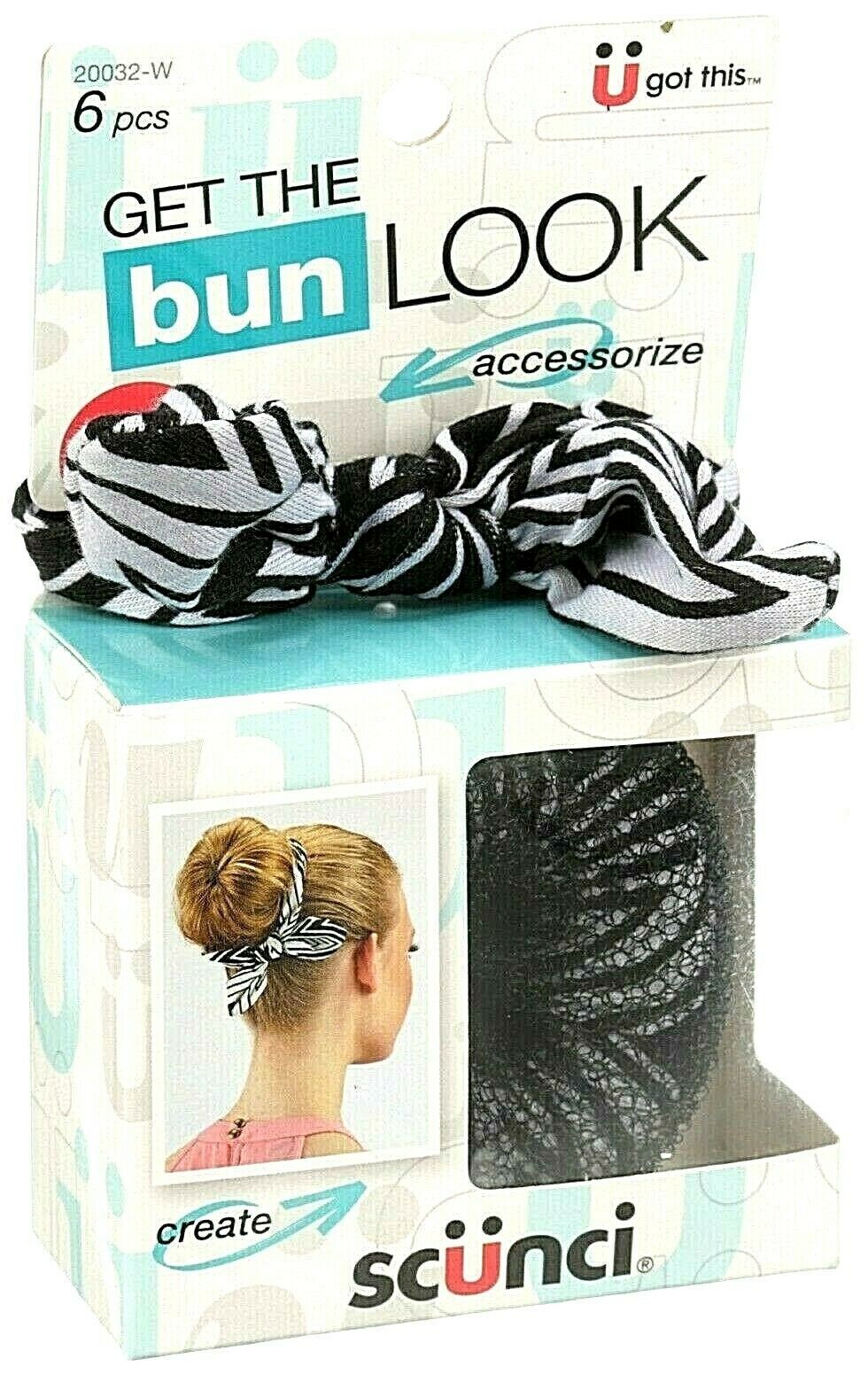 Scunci Get The Bun Look Hair Accessory Bun Maker 6 Piece Kit Black & White NEW