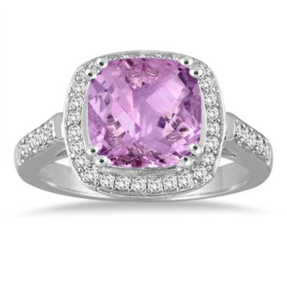 3.5 Carat oval Amethyst & Simulated Diamond Ring In 14K White Gold ...