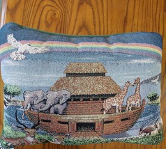 Decorative Tapestry Throw Pillow, The Gathering Noah’s Ark Rectangular Animals