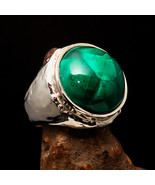 Round shaped Artwork Design Green Malachite Sterling Silver Ring - Size ... - $68.31
