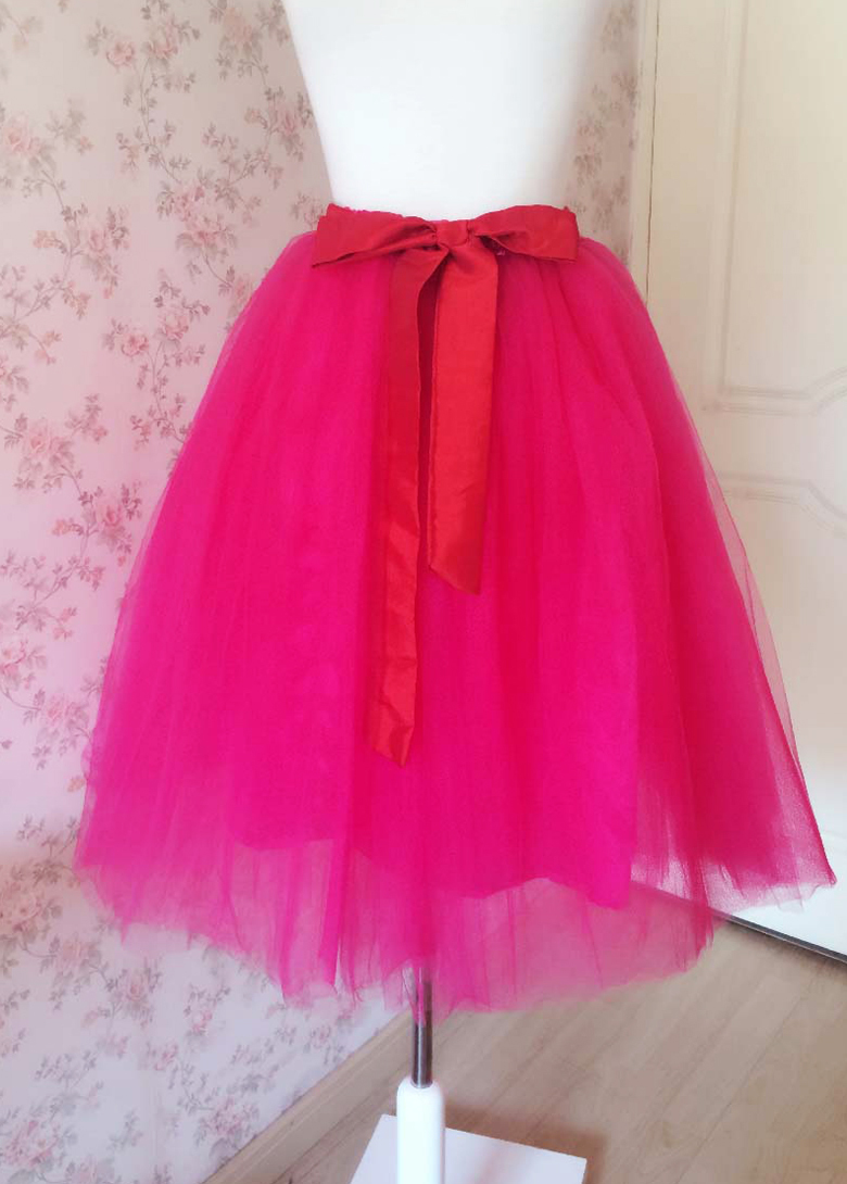 Adult Girls Fuchsia Hot Pink Tulle Skirt Plus Size High Waisted Tutu Midi Skirt Skirts 