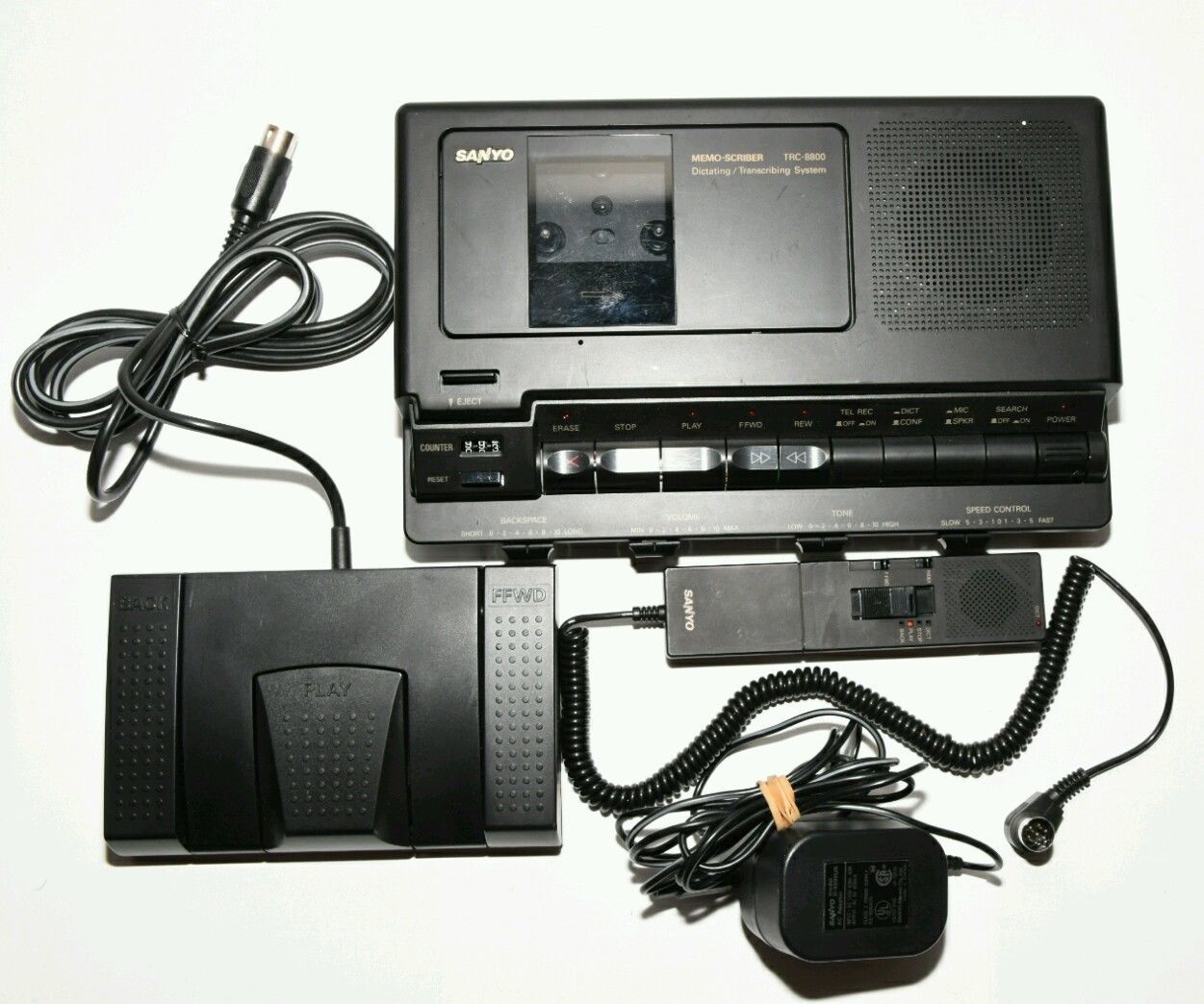 Sanyo Trc 8800 Standard Cassette Transcriber Dictation Machine With Microphone Dictaphones 3483