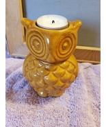 Ceramic Owl Tealight Tea Light Candle Holder Brown Amber Color - £11.89 GBP