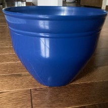 NEW Large Shiny Blue Planter Round Plastic Flower Pot 10 in Wide 7.5 in ... - $27.43