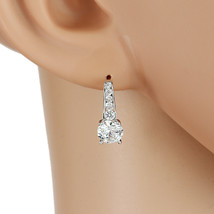 Silver Tone Drop Earrings With Swarovski Style Crystals & Faux White Sapphire - $28.99