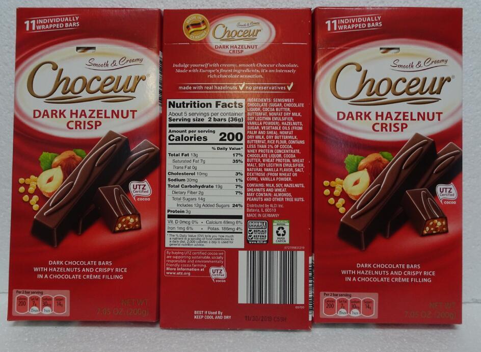 Three pack: Choceur Dark Chocolate with Roasted Hazelnut & Crisp 200g 7 ...