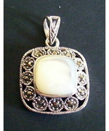 925 STERLING SILVER MARCASITE &amp; WHITE MOTHER OF PEARL PENDANT  1 1/4 - $47.03