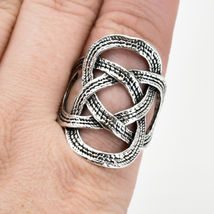 Bohemian Inspired Silver Tone Linked Celtic Knot Geometric Statement Ring image 6