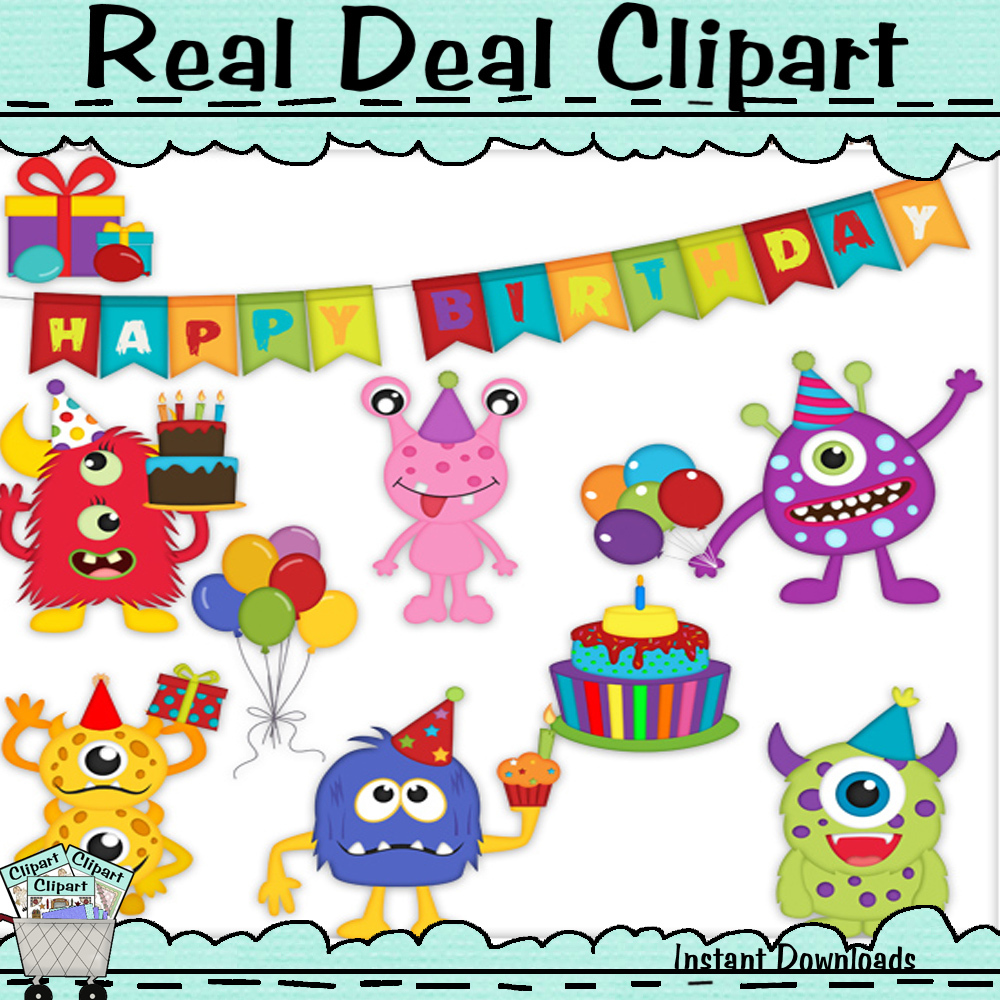 Birthday Monsters Clip Art - Digital Art