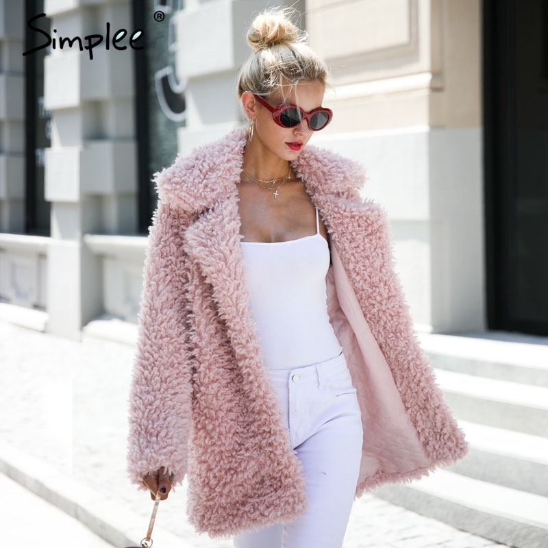 Image of Women Pink Warm Winter Faux Fur Long Casual Coat Parka Cardigan Outerwear