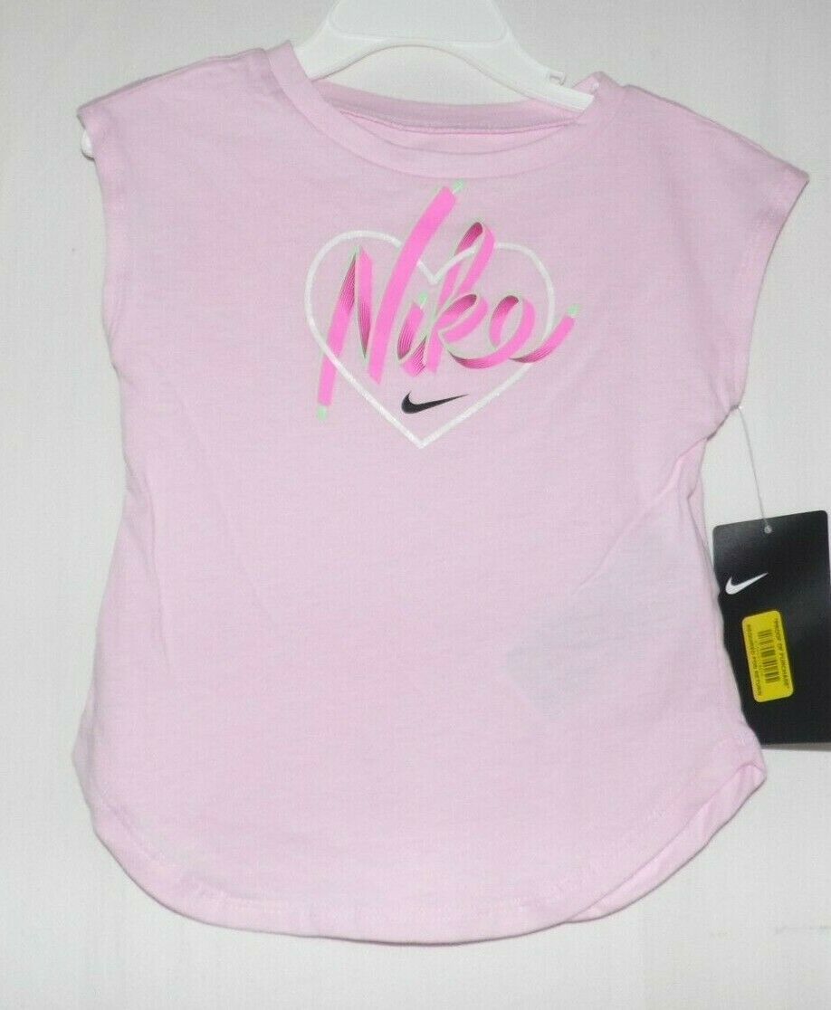 Nike Girls Pink Heart Cap Sleeve T-shirt 24 Months NWT - Tops & T-Shirts