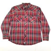 Vintage Wrangler Shirt Mens L Red Check Plaid Pearl Snap Collared Wester... - $13.09