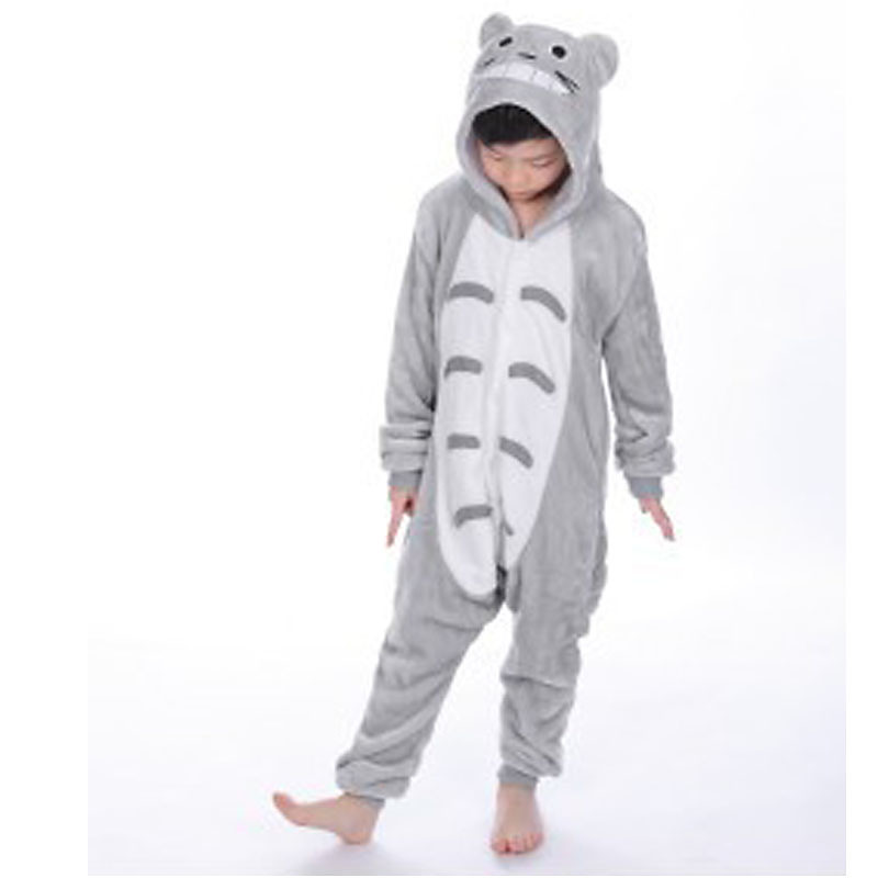 Kid's Kigurumi Pajamas Cat Totoro Onesie Pajamas Flannel Fabric Gray Cosplay For