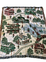 The Northwest Company Tapestry Throw Blanket Snowy Village Christmas Ska... - $30.03