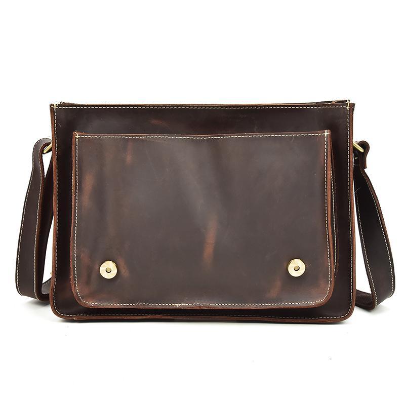 Vintage crazy horse leather messenger bag A4 Genuine leather shoulder bag Men's Accessories
