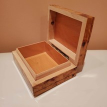 Small Wooden Inlaid Box, Hinged Wood Trinket Box, Maple Burl Inlay Flowers image 7