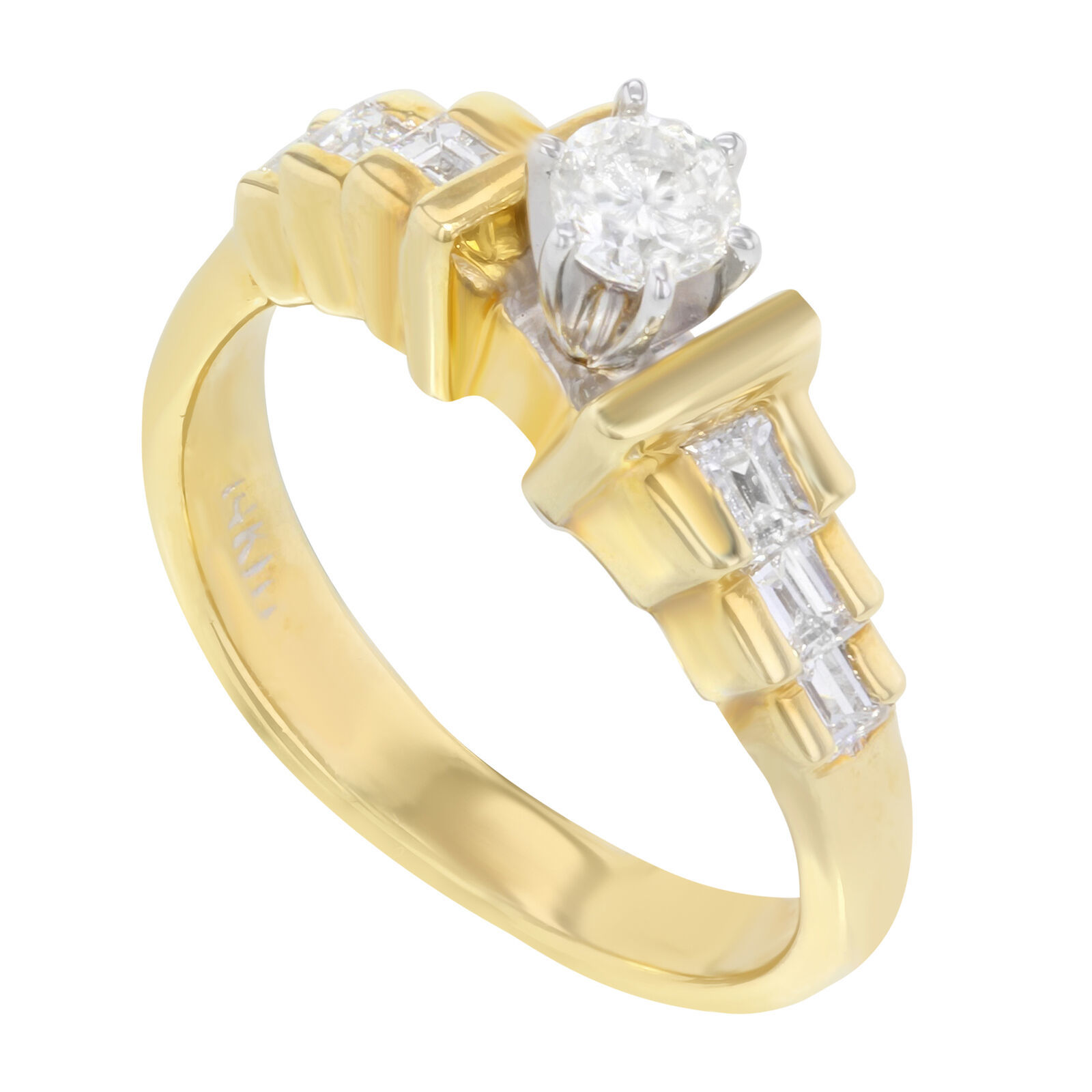 14k Oro Amarillo Diamante Aceptado Mujer Anillo de Compromiso - Diamond