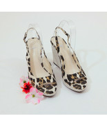 Via Spiga Animal Print Ivory Embossed Wicker Wedge Sandals 8M - $39.57