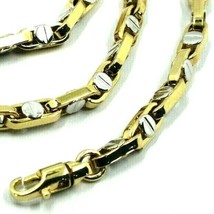 18K YELLOW WHITE GOLD BRACELET 4.5mm ROUNDED OVAL LINK WITH BUTTON, 21cm 8.3" image 2