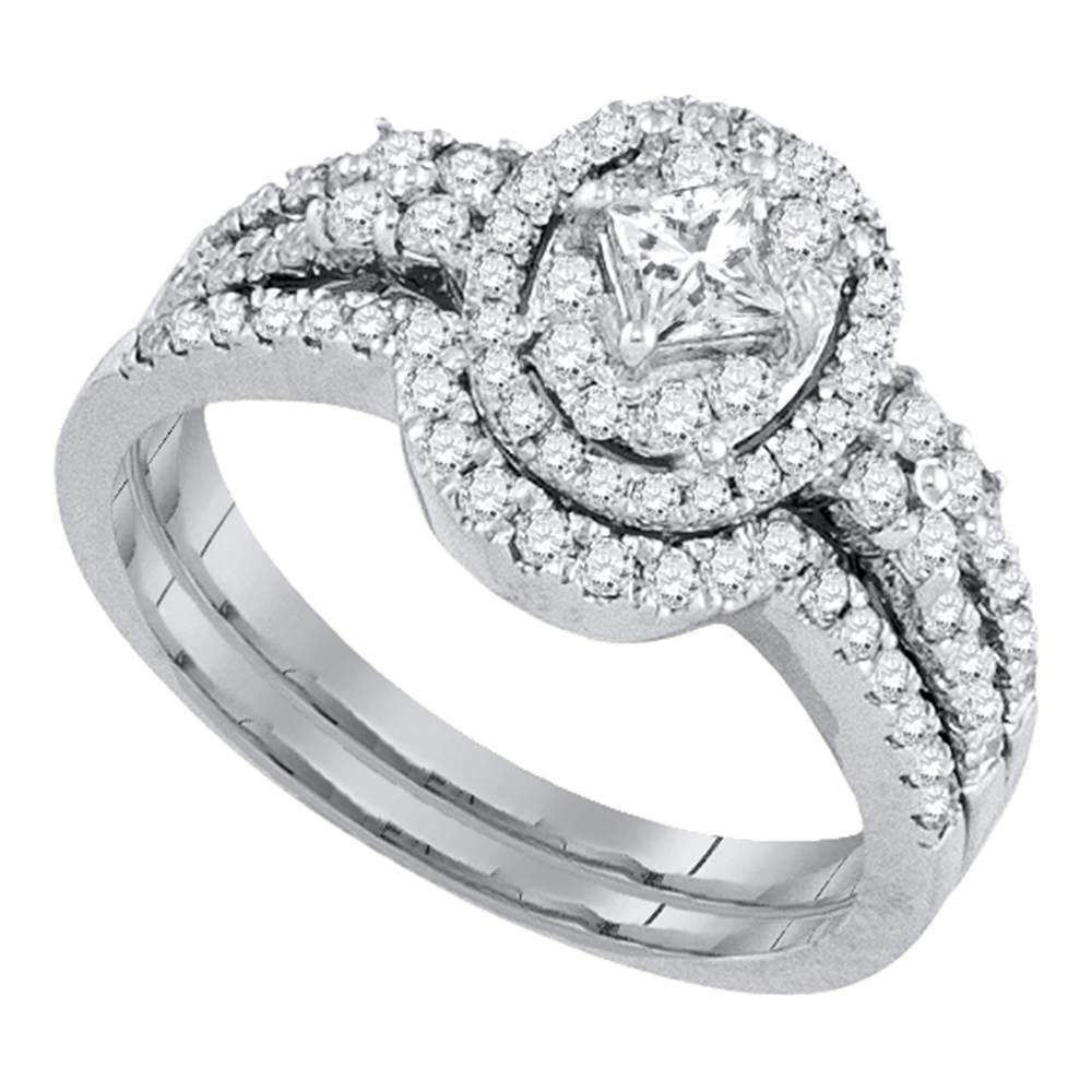 14Kt White Gold Womens Diamond Princess Bridal Ring Band Set 7/8 Cttw ...