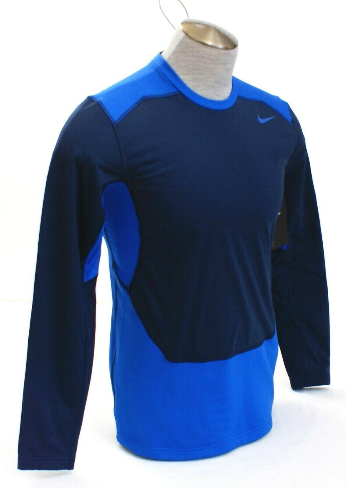 Nike Dri Fit Pro Combat Blue HyperWarm Shield Fitted Long Sleeve Shirt ...