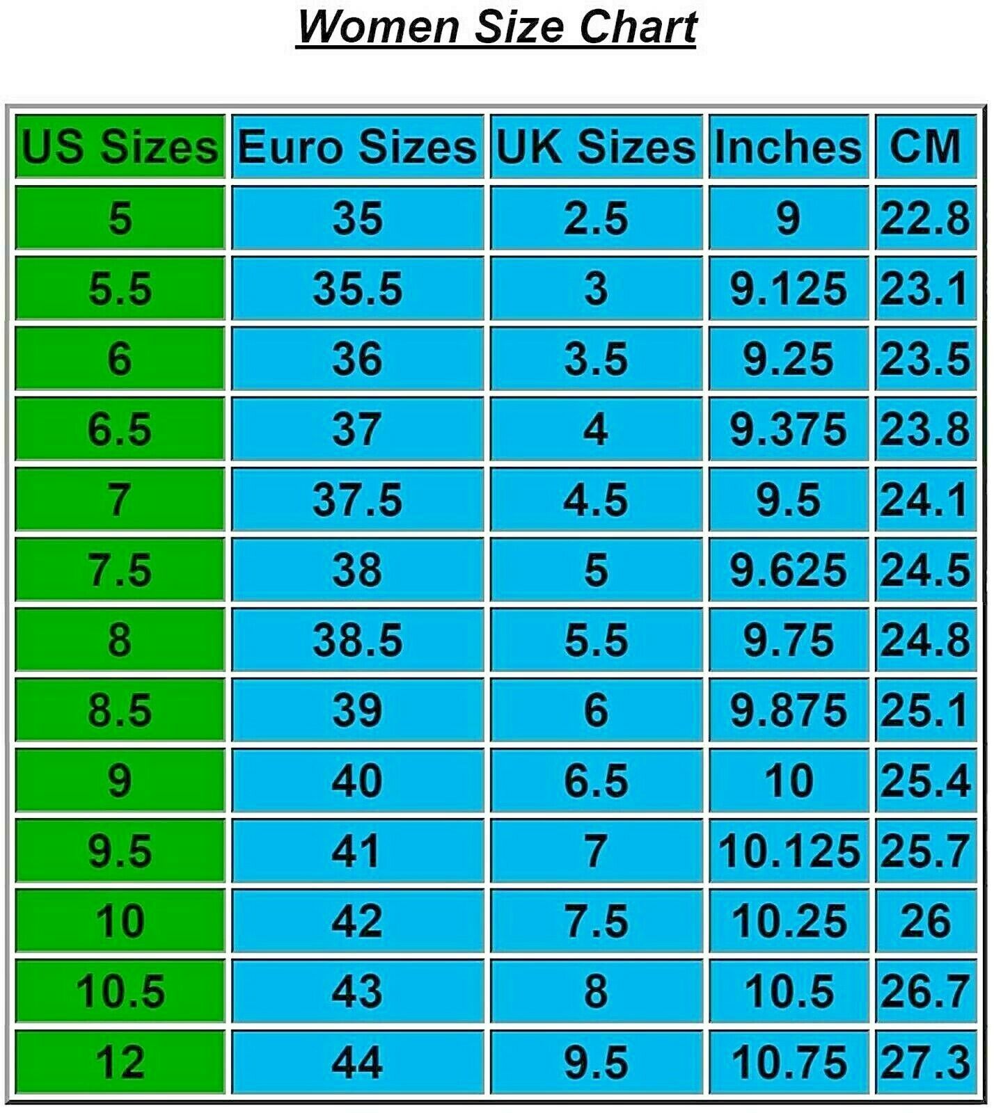 Womens Slipper Size Chart
