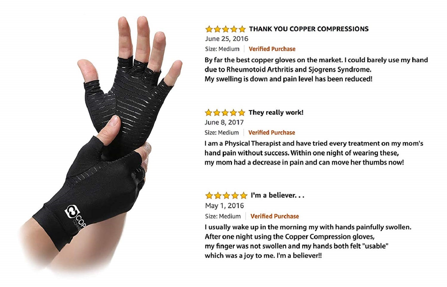 Copper Compression Arthritis Gloves - Guaranteed Highest Copper (Small) (1 Pair)