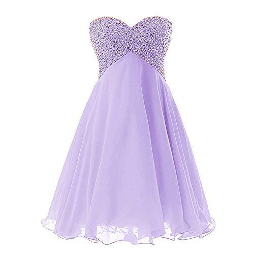 Beaded Short Empire Chiffon Prom Dress Homecoming Evening Gowns Plus Size Lilac