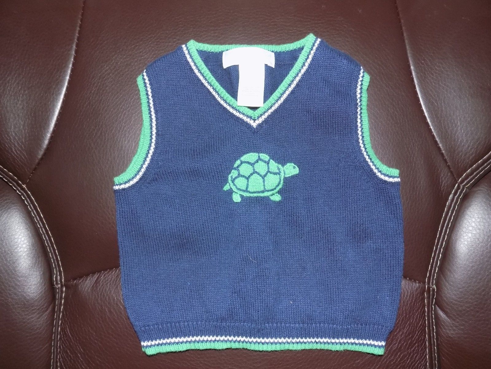 Primary image for Janie and Jack Layette Navy Blue Turtle V-Neck Sweater Vest Size 3/6 Months EUC
