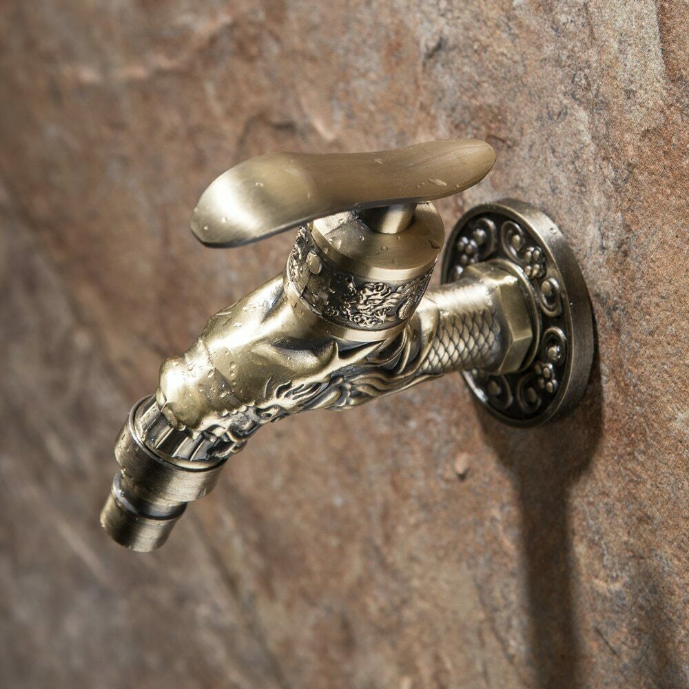 Brass Outdoor Garden Faucet Dragon Carving Tap Spigot Bibcock Art Decor ...
